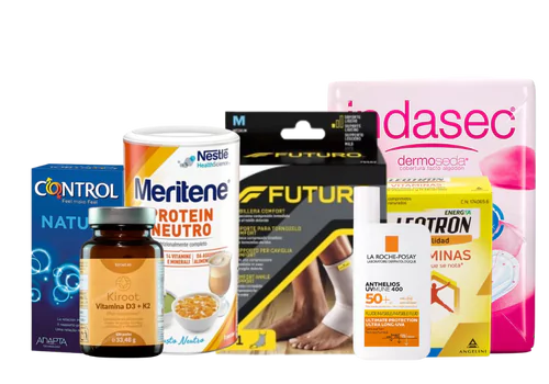Foto con varios productos de farmacia farmatrave156 en vigo